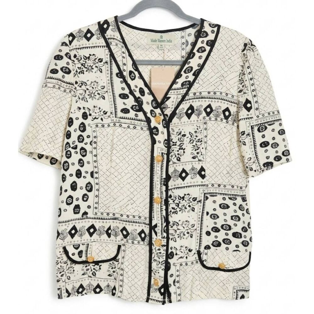 Vintage Maria Ross 90's womens blouse art wear cream Italian shirt viscose